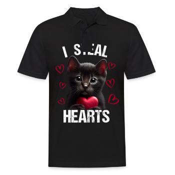 Je vole des cœurs chat - Polo Homme - noir - Devant - Kai (181cm)
