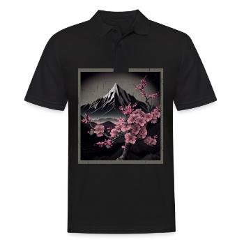 Vintage Japanische Sakura Kirschblüten Tempel - Männer Poloshirt - Schwarz - Vorne - Kai (181cm)