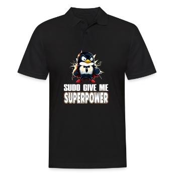 Linux Sudo Superpower Tux Superhero Penguin - Männer Poloshirt - Schwarz - Vorne - Kai (181cm)