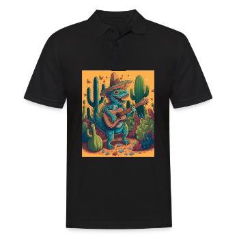 Dinosaur Lover Festive Dinosaur Playing Guitar - Men's Polo Shirt - black - Front - Kai (181cm)