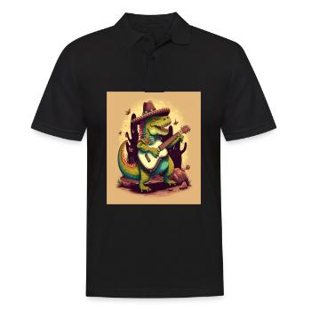 Dinosaur Lover Festive Dinosaur Playing Guitar - Men's Polo Shirt - black - Front - Kai (181cm)