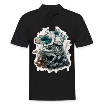 Cottagecore Garden Nature Frog Mushrooms Forest Plant - Men's Polo Shirt - black - Front - Kai (181cm)