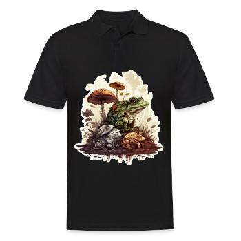 Cottagecore Garden Nature Frog Mushrooms Forest Plant - Men's Polo Shirt - black - Front - Kai (181cm)