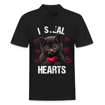 Je vole des cœurs chat - Polo Homme - noir - Devant - Kai (181cm)