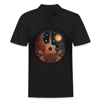 Cottagecore Akustik Gitarre Mond Sterne Blume - Männer Poloshirt - Schwarz - Vorne - Kai (181cm)
