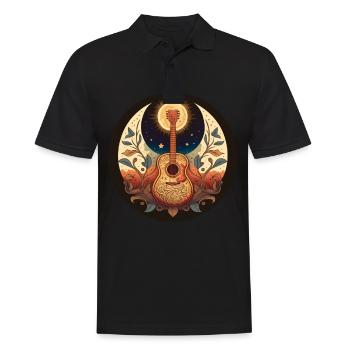Cottagecore Akustik Gitarre Mond Sterne Blume - Männer Poloshirt - Schwarz - Vorne - Kai (181cm)