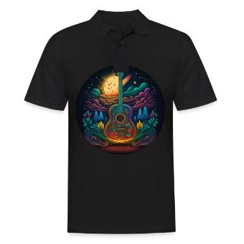 Cottagecore Akustik Gitarre Mond Sterne Blume - Männer Poloshirt - Schwarz - Vorne - Kai (181cm)