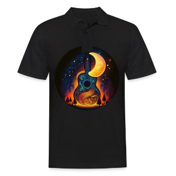 Cottagecore Akustik Gitarre Mond Sterne Blume - Männer Poloshirt - Schwarz - Vorne - Kai (181cm)