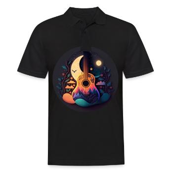 Cottagecore Akustik Gitarre Mond Sterne Blume - Männer Poloshirt - Schwarz - Vorne - Kai (181cm)