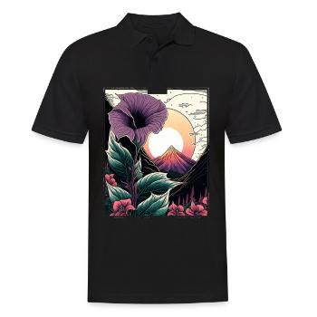 Mondblume Moonflower Mond Japanisch Vaporwave - Männer Poloshirt - Schwarz - Vorne - Kai (181cm)