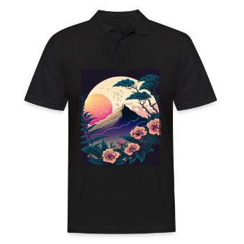 Mondblume Moonflower Mond Japanisch Vaporwave - Männer Poloshirt - Schwarz - Vorne - Kai (181cm)