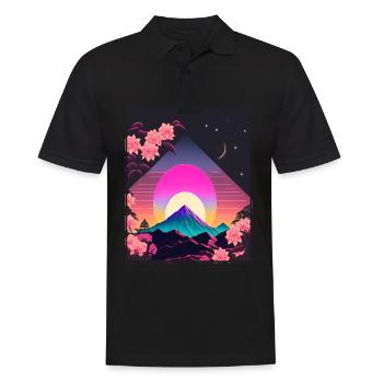 Mondblume Moonflower Mond Japanisch Vaporwave - Männer Poloshirt - Schwarz - Vorne - Kai (181cm)