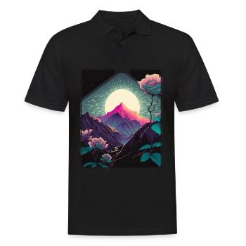Mondblume Moonflower Mond Japanisch Vaporwave - Männer Poloshirt - Schwarz - Vorne - Kai (181cm)