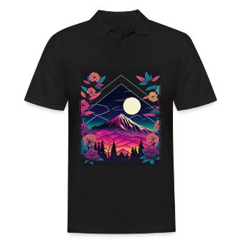 Mondblume Moonflower Mond Japanisch Vaporwave - Männer Poloshirt - Schwarz - Vorne - Kai (181cm)