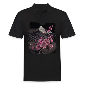 Vintage Japanische Sakura Kirschblüten Tempel - Männer Poloshirt - Schwarz - Vorne - Kai (181cm)