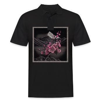 Temple japonais vintage des fleurs de cerisier Sakura - Polo Homme - noir - Devant - Kai (181cm)