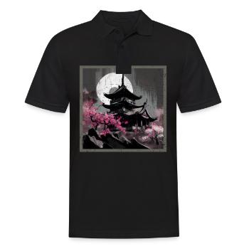 Temple japonais vintage des fleurs de cerisier Sakura - Polo Homme - noir - Devant - Kai (181cm)