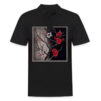 Temple japonais vintage des fleurs de cerisier Sakura - Polo Homme - noir - Devant - Kai (181cm)