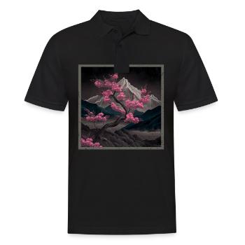 Vintage Japanische Sakura Kirschblüten Tempel - Männer Poloshirt - Schwarz - Vorne - Kai (181cm)