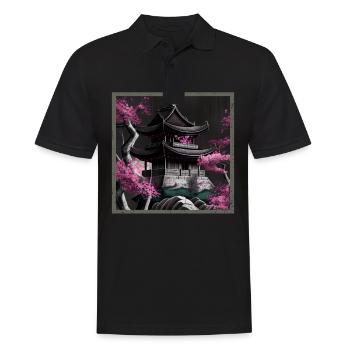 Vintage Japanische Sakura Kirschblüten Tempel - Männer Poloshirt - Schwarz - Vorne - Kai (181cm)