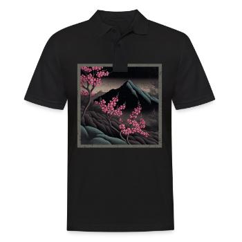 Vintage Japanische Sakura Kirschblüten Tempel - Männer Poloshirt - Schwarz - Vorne - Kai (181cm)