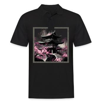 Vintage Japanische Sakura Kirschblüten Tempel - Männer Poloshirt - Schwarz - Vorne - Kai (181cm)