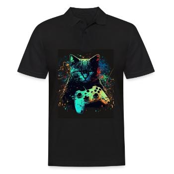 Cats and Gaming Katze Kätzchen Controller Zocken - Männer Poloshirt - Schwarz - Vorne - Kai (181cm)