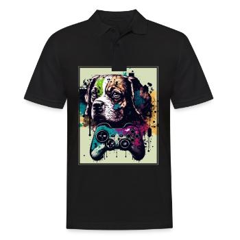 Dogs and Gaming Hunde Gamer Controller Zocken - Männer Poloshirt - Schwarz - Vorne - Kai (181cm)