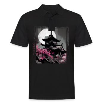 Temple japonais vintage des fleurs de cerisier Sakura - Polo Homme - noir - Devant - Kai (181cm)