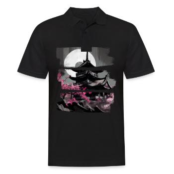 Temple japonais vintage des fleurs de cerisier Sakura - Polo Homme - noir - Devant - Kai (181cm)
