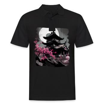 Vintage Japanische Sakura Kirschblüten Tempel - Männer Poloshirt - Schwarz - Vorne - Kai (181cm)