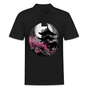 Temple japonais vintage des fleurs de cerisier Sakura - Polo Homme - noir - Devant - Kai (181cm)