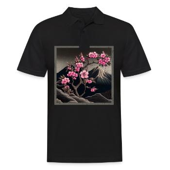 Vintage Japanische Sakura Kirschblüten Tempel - Männer Poloshirt - Schwarz - Vorne - Kai (181cm)