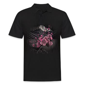 Temple japonais vintage des fleurs de cerisier Sakura - Polo Homme - noir - Devant - Kai (181cm)