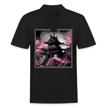 Temple japonais vintage des fleurs de cerisier Sakura - Polo Homme - noir - Devant - Kai (181cm)
