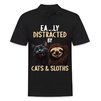 Leicht Ablenkbar durch Katzen Und Faultiere - Männer Poloshirt - Schwarz - Vorne - Kai (181cm)