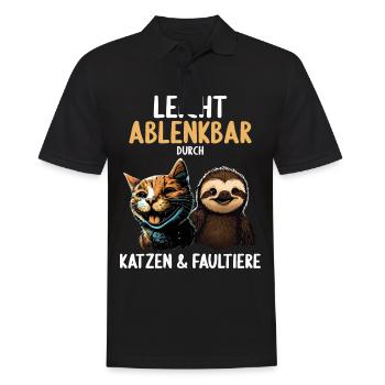 Leicht Ablenkbar durch Katzen Und Faultiere - Männer Poloshirt - Schwarz - Vorne - Kai (181cm)