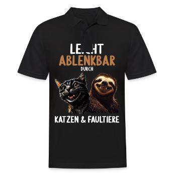 Leicht Ablenkbar durch Katzen Und Faultiere - Männer Poloshirt - Schwarz - Vorne - Kai (181cm)