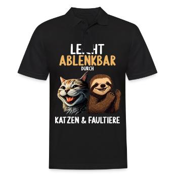 Leicht Ablenkbar durch Katzen Und Faultiere - Männer Poloshirt - Schwarz - Vorne - Kai (181cm)