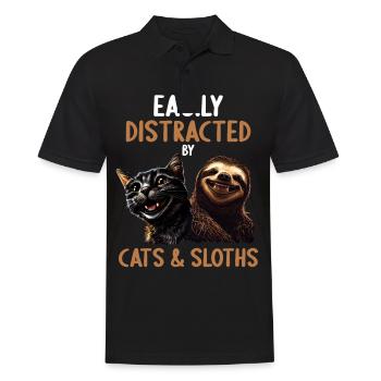 Leicht Ablenkbar durch Katzen Und Faultiere - Männer Poloshirt - Schwarz - Vorne - Kai (181cm)