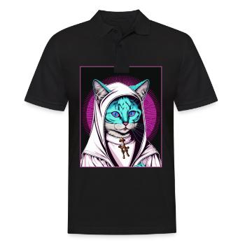 Cat Nun Church Vaporwave Religion Chaton - Polo Homme - noir - Devant - Kai (181cm)