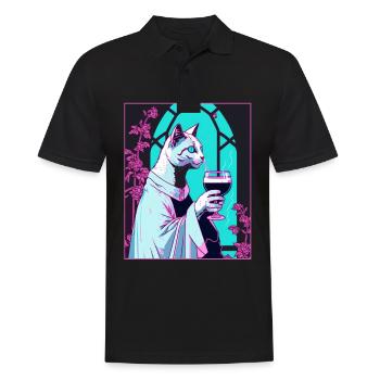 Cat Nun Church Vaporwave Religion Chaton - Polo Homme - noir - Devant - Kai (181cm)