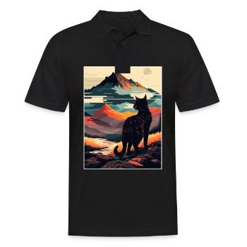 Cat Kitten Mountains Hiking Climbing Outdoor - Men's Polo Shirt - black - Front - Kai (181cm)