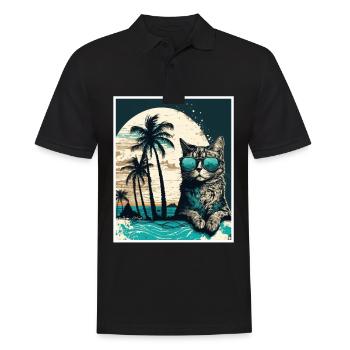 Whats up Beaches Katze Strand Sommer Urlaub Feiern - Männer Poloshirt - Schwarz - Vorne - Kai (181cm)