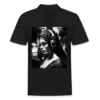 Techno Vaporwave Nonne Christlich Gott Musik - Männer Poloshirt - Schwarz - Vorne - Kai (181cm)