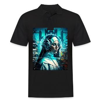 Techno Vaporwave Nonne Christlich Gott Musik - Männer Poloshirt - Schwarz - Vorne - Kai (181cm)