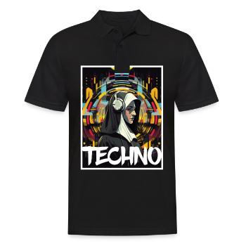 Techno Vaporwave Nonne Christlich Gott Musik - Männer Poloshirt - Schwarz - Vorne - Kai (181cm)