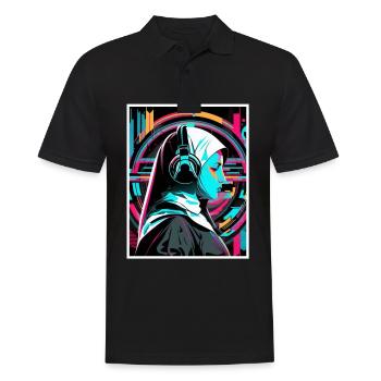 Techno Vaporwave Nonne Christlich Gott Musik - Männer Poloshirt - Schwarz - Vorne - Kai (181cm)