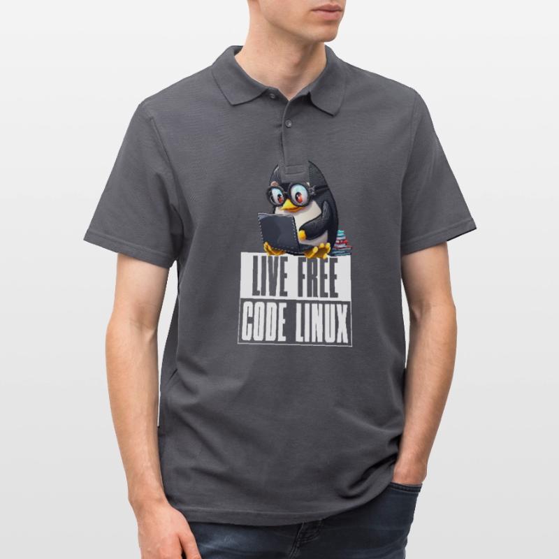 Live Free Code Linux Nerd Tux Nerdy Penguin Coding Männer Poloshirt