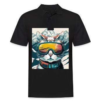 Winter Katze Ski Snowboard Schnee Kätzchen - Männer Poloshirt - Schwarz - Vorne - Kai (181cm)